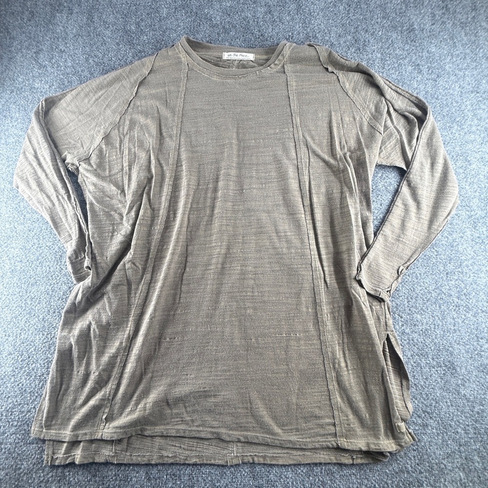 We The Free Free People Oversized Raw Edge Slub Tunic Top Olive XS 0751